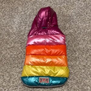 NWT Fabdog Rainbow Stripe Dog Hooded Puffer Coat Small